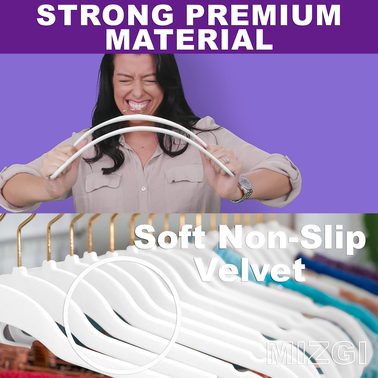 Mizgi Premium Velvet Hangers Pack 60 Pcs Heavyduty - Non Slip Slimline - Velvet Suit Hangers White - Gold Hooks,Space Saving Clo